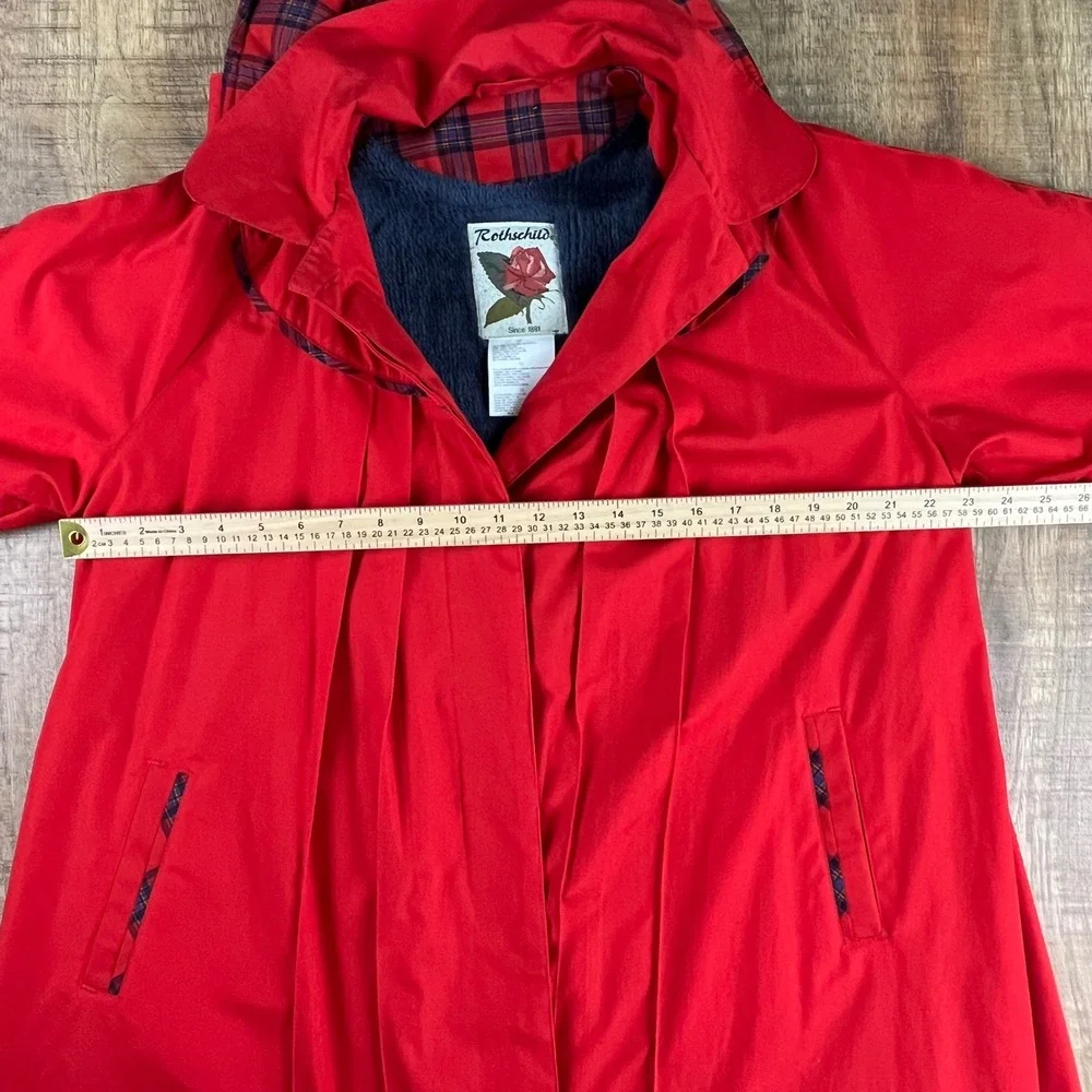 Rothschild Girls Red Hooded Dress Coat Plaid Trim Faux Fur Lined Size 12 Vintage